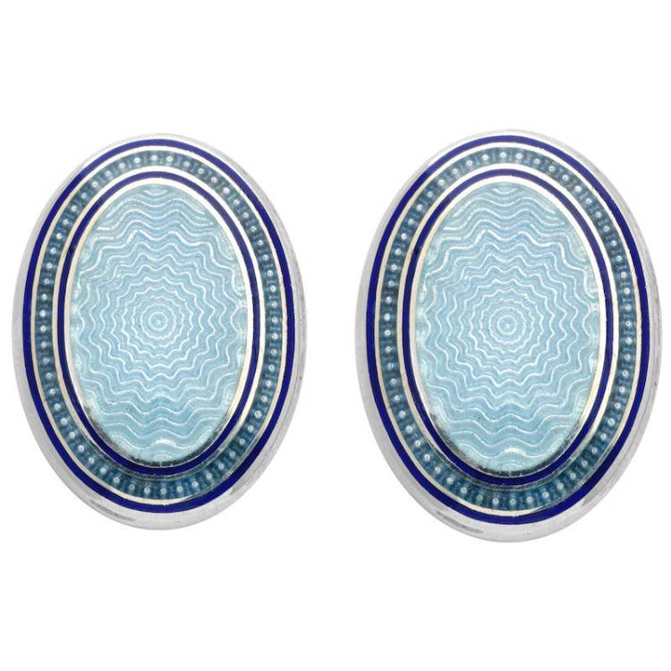 Deakin & Francis Cufflinks Blue Enamel Oval - Blue