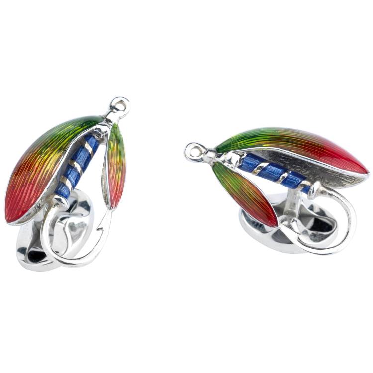 Deakin & Francis Cufflinks Enamel Fish And Fly - Silver