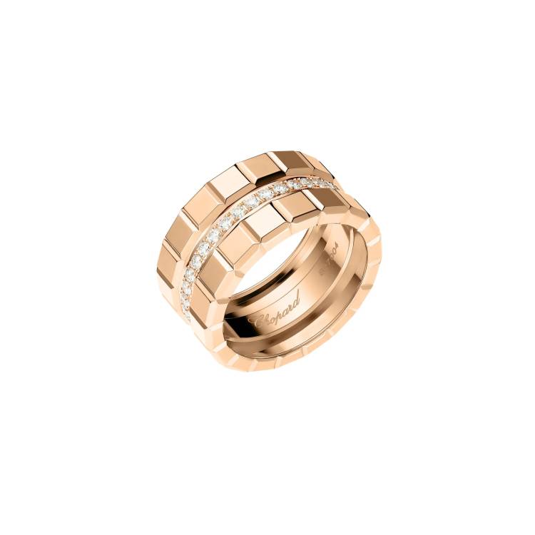 Chopard Ice Cube 18ct Rose Gold Diamond Double Wide Ring - 50