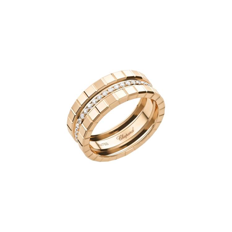 Chopard Ice Cube 18ct Rose Gold Diamond Double Medium Ring - 56