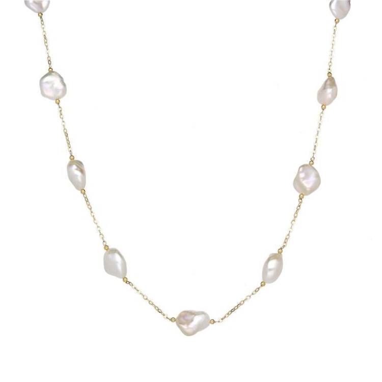 18ct Yellow Gold Eleven Stone White Pearl Cable Chain Necklace