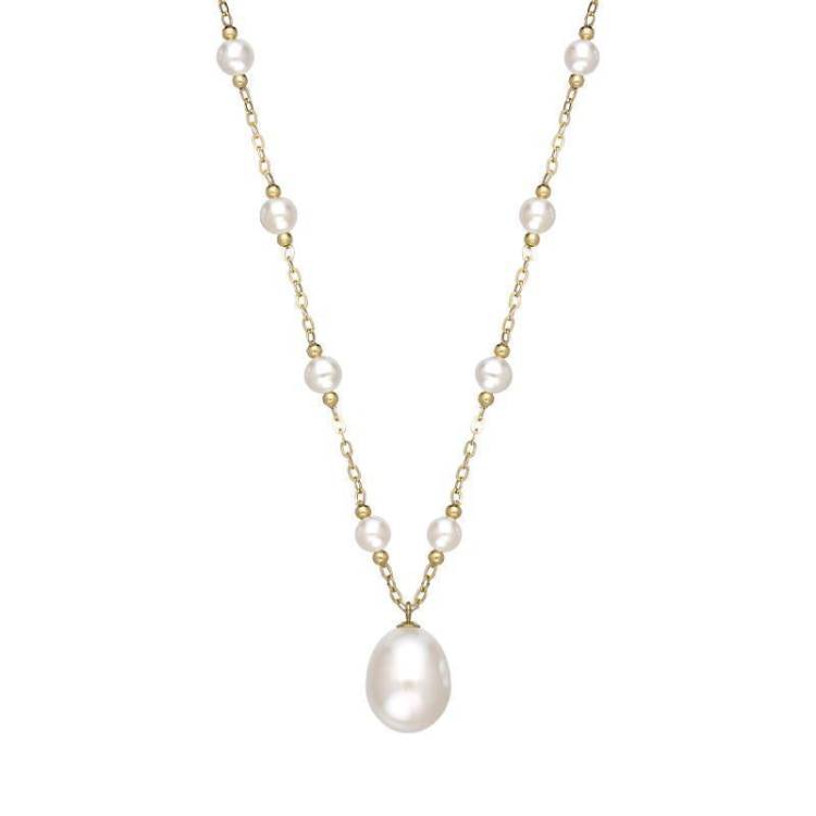 18ct Yellow Gold White Pearl Necklace