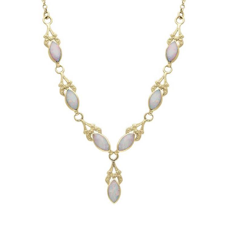 9ct Yellow Gold Opal Seven Stone Marquise Necklace
