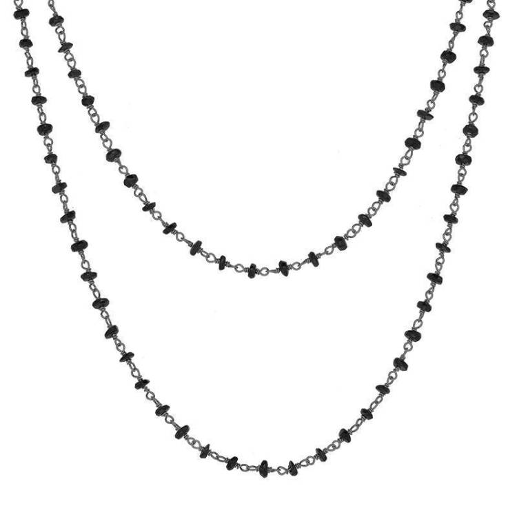Rhodium Plate Whitby Jet 4mm Bead Chain Link Necklace
