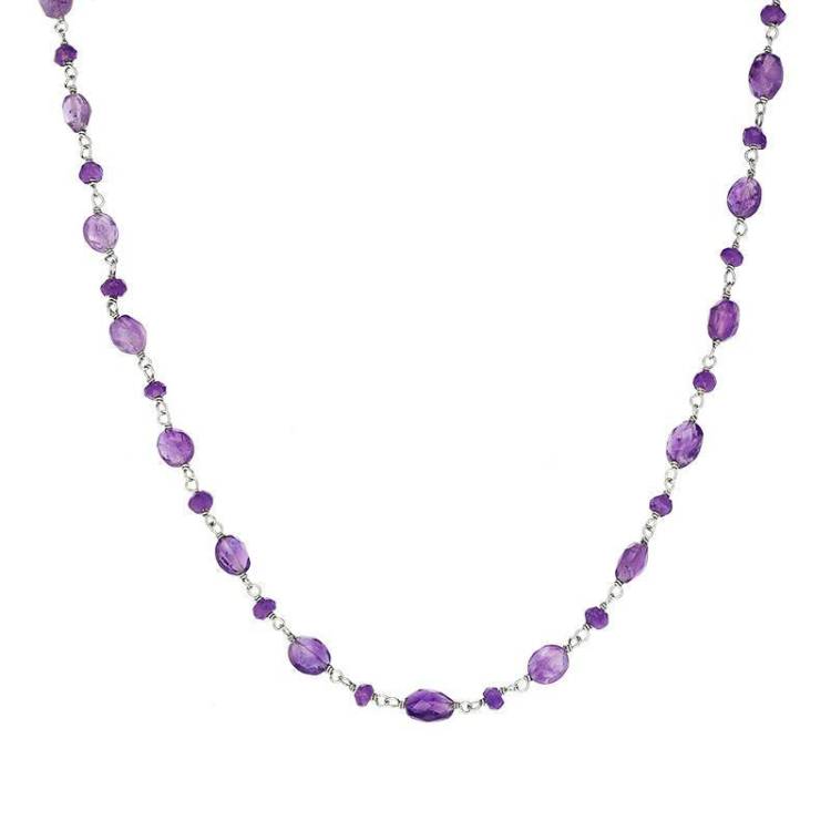 Sterling Silver Amethyst Bead Chain Link Necklace
