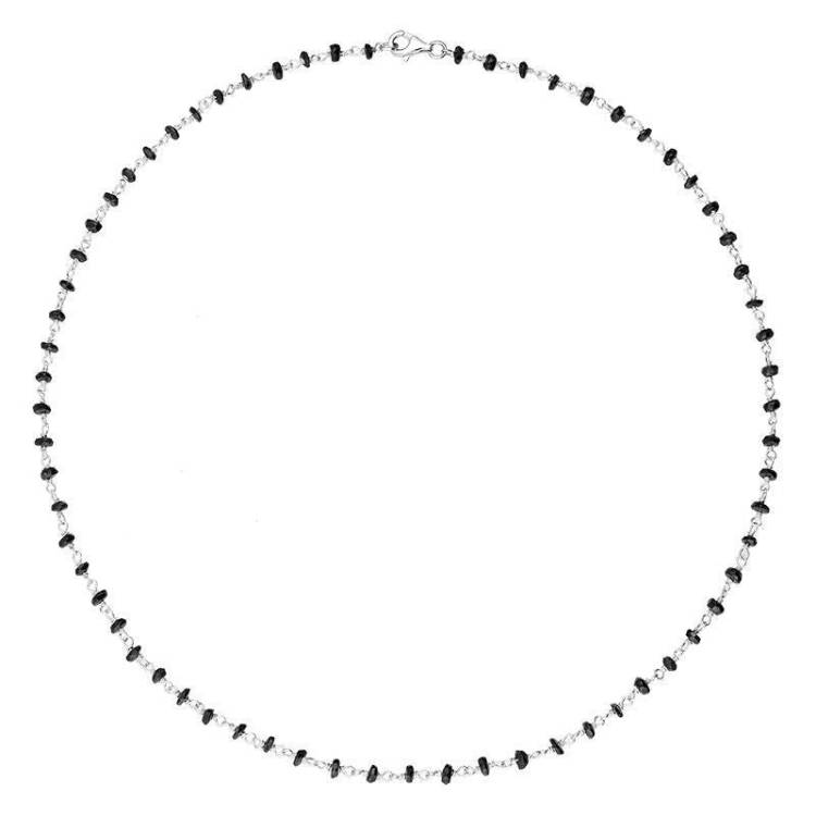 Sterling Silver Whitby Jet 4mm Bead Chain Link Necklace