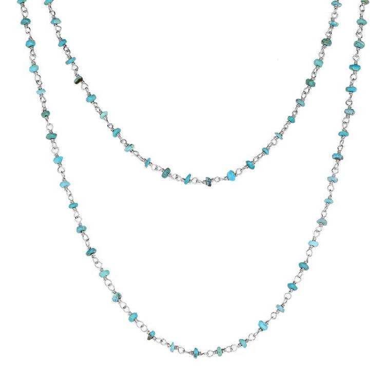 Sterling Silver Turquoise 3mm Bead Chain Link Necklace