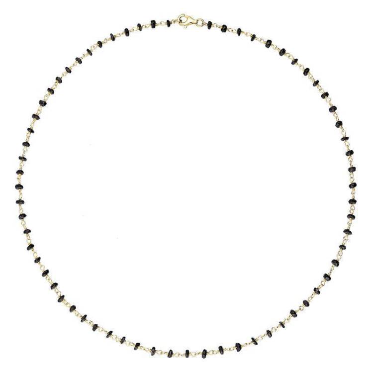 Yellow Gold Plated Sterling Silver Whitby Jet 4mm Bead Chain Link Necklace