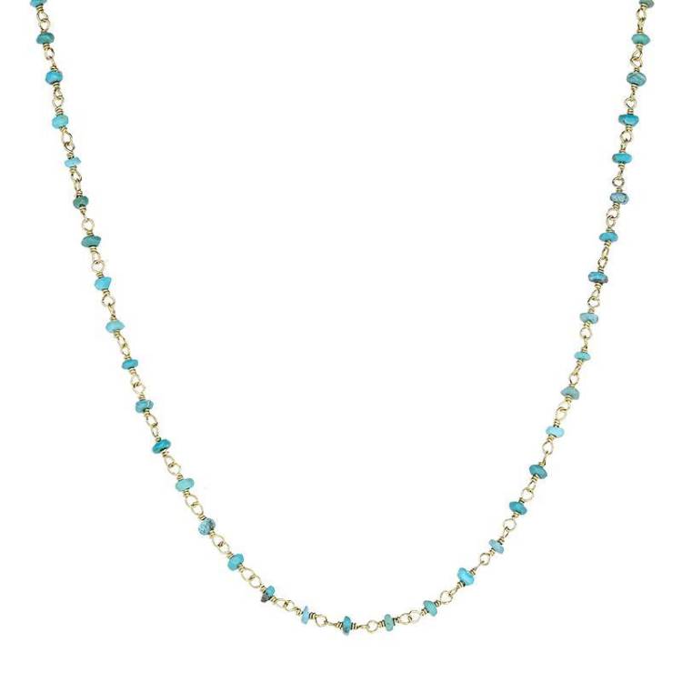 Yellow Gold Plated Sterling Silver Turquoise 3mm Bead Chain Link Necklace