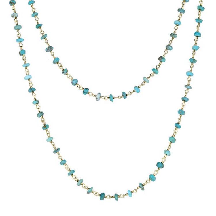 Yellow Gold Plated Sterling Silver Turquoise 4mm Bead Chain Link Necklace