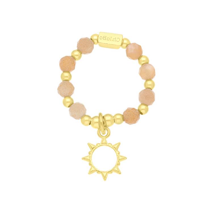 ChloBo Sterling Silver Gold Plated Sunrise Peach Moonstone Ring - L