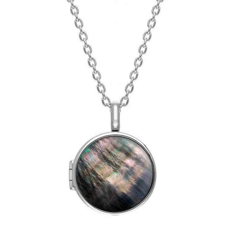Sterling Silver Dark Mother of Pearl Small Round Locket