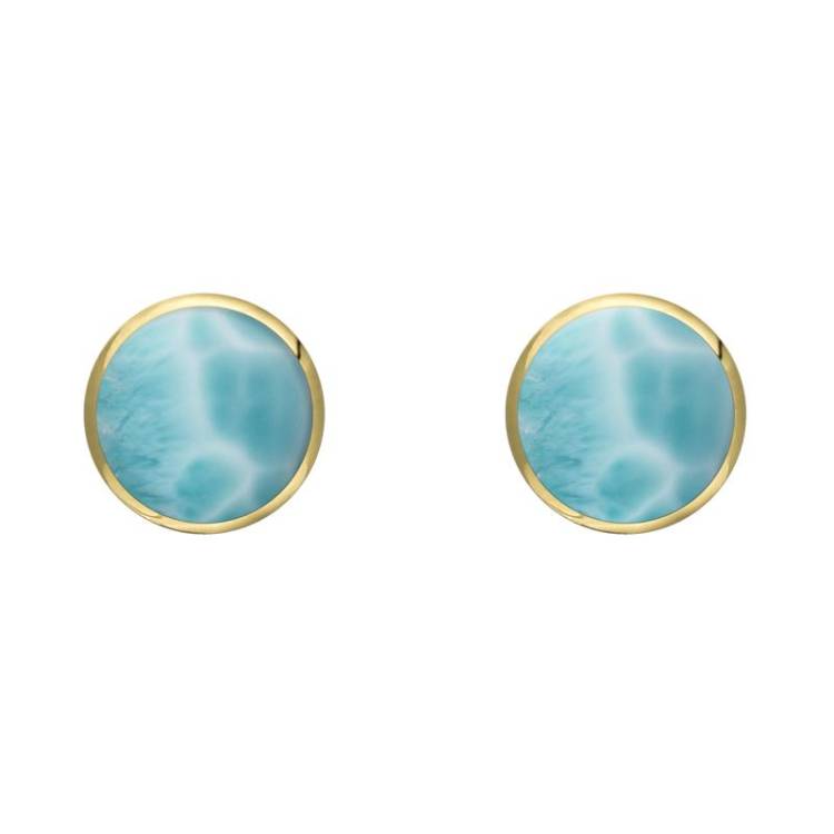 9ct Yellow Gold Larimar 5mm Classic Small Round Stud Earrings