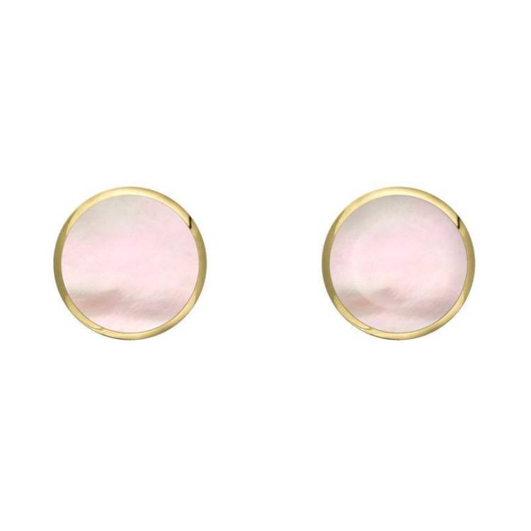 9ct Yellow Gold Pink Mother of Pearl 5mm Classic Small Round Stud Earrings