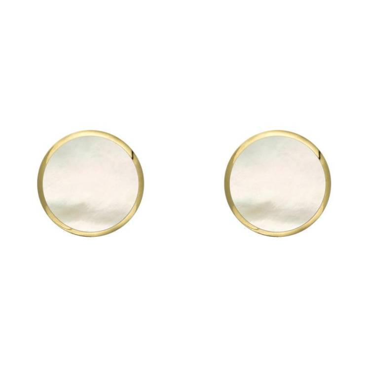 9ct Yellow Gold White Mother of Pearl 5mm Classic Small Round Stud Earrings