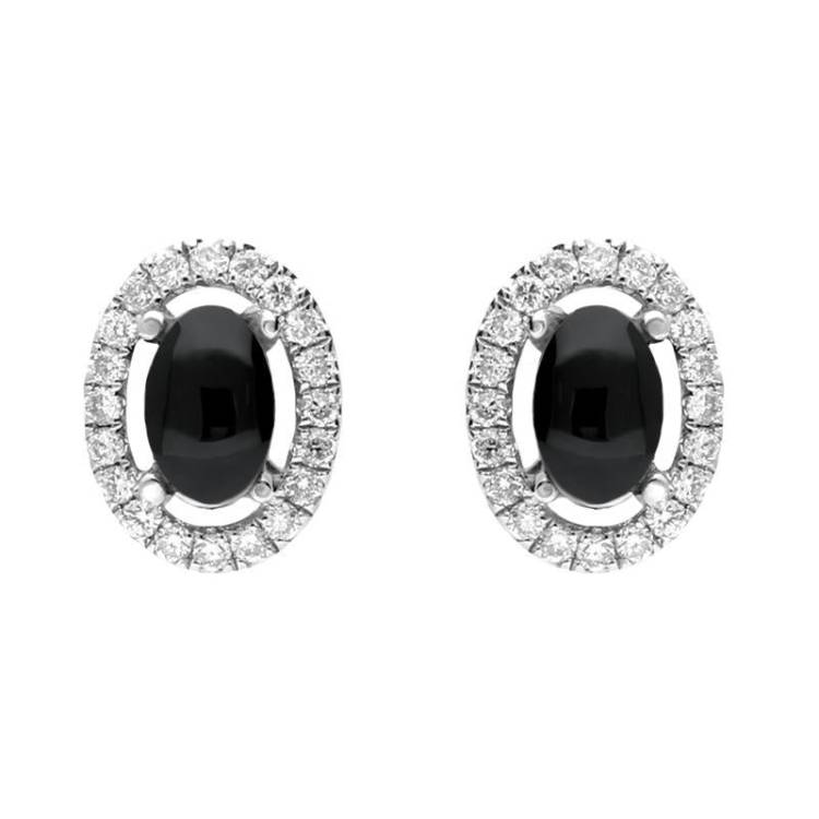 18ct White Gold 0.23ct Diamond Whitby Jet Oval Stud Earrings