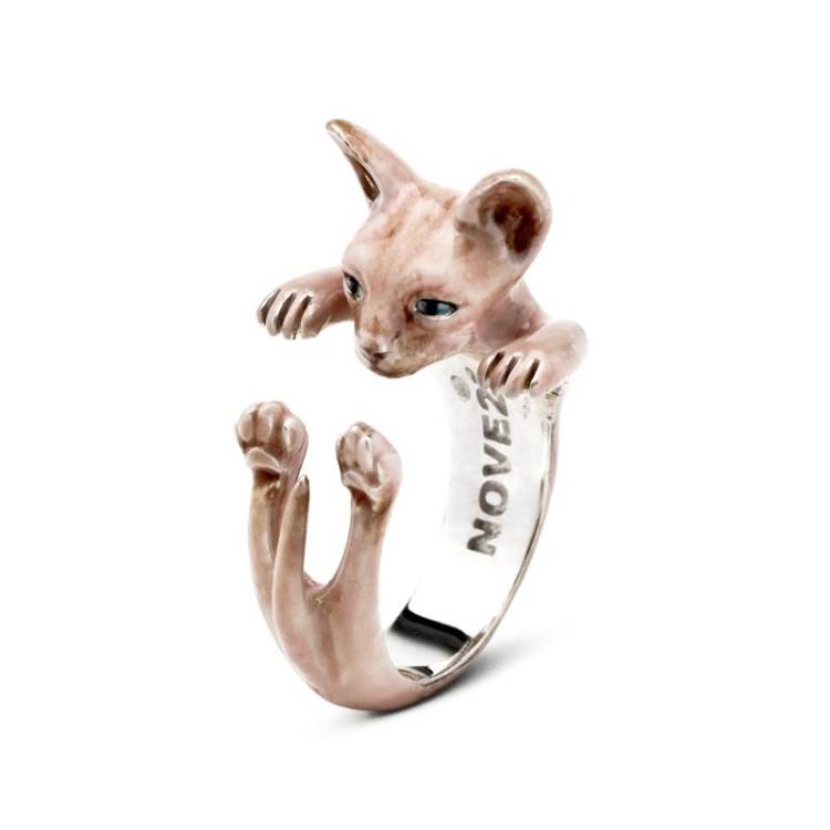 Cat Fever Sterling Silver Enamelled Sphynx Hug Ring - L