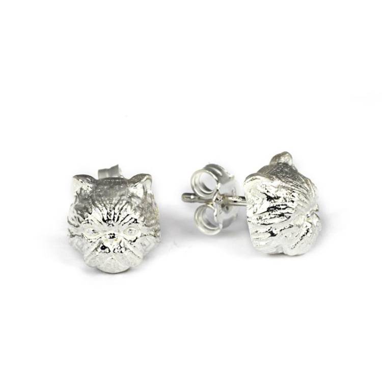 Cat Fever Sterling Silver Persian Muzzle Earrings