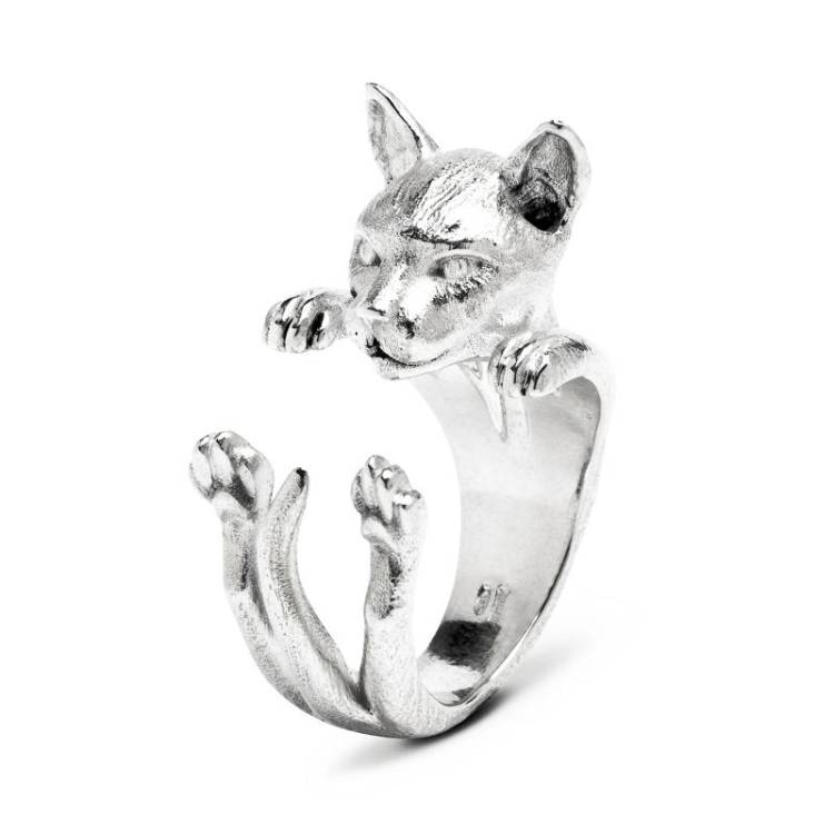 Cat Fever Sterling Silver Siamese Hug Ring - XS