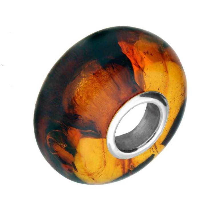 Sterling Silver Baltic Amber Bead Charm - Silver