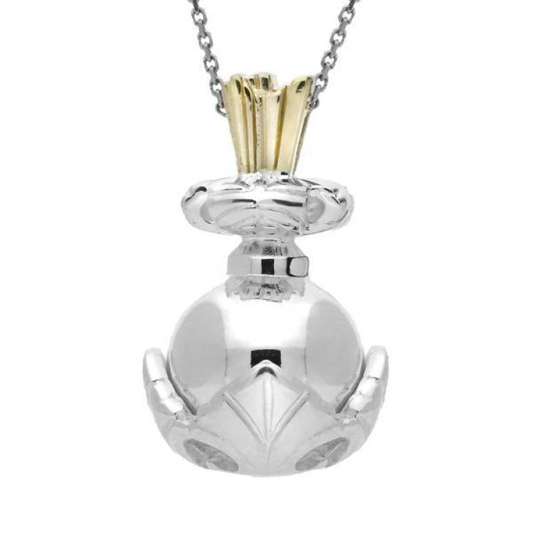 Sterling Silver Large Ball & Leaf Necklace - Silver