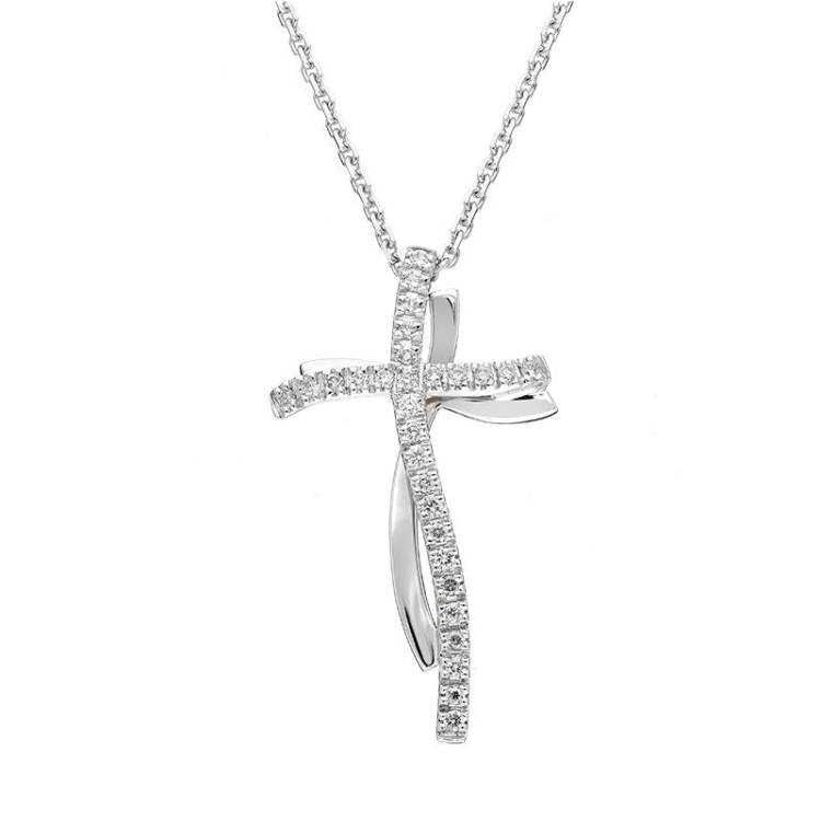 Chimento Croci 18ct White Gold 0.15ct Diamond Cross Necklace