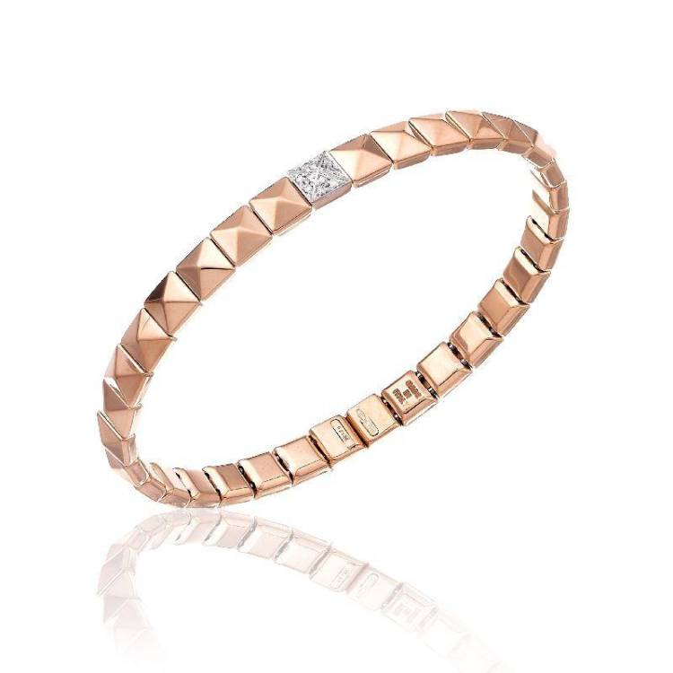 Chimento Armillas Pyramis 18ct Rose Gold Diamond Studs Bangle - M