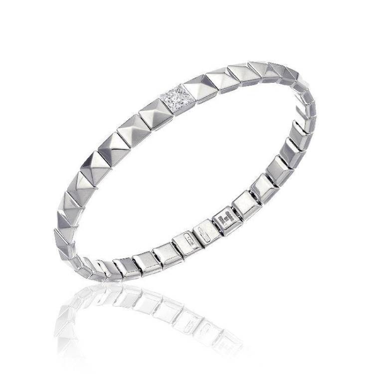 Chimento Armillas Pyramis 18ct White Gold Diamond Studs Bangle - M