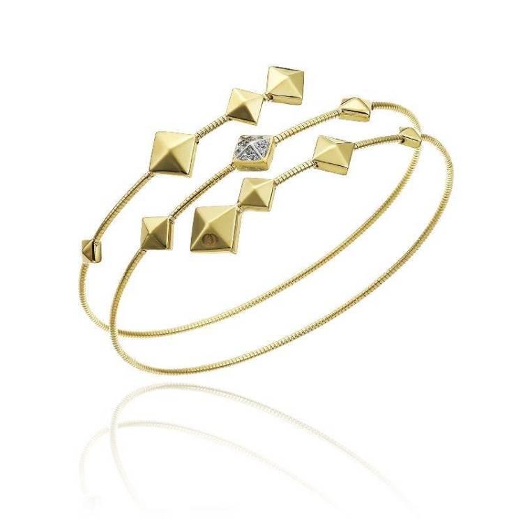 Chimento Armillas Pyramis 18ct Yellow Gold Diamond Spiral Bangle - S