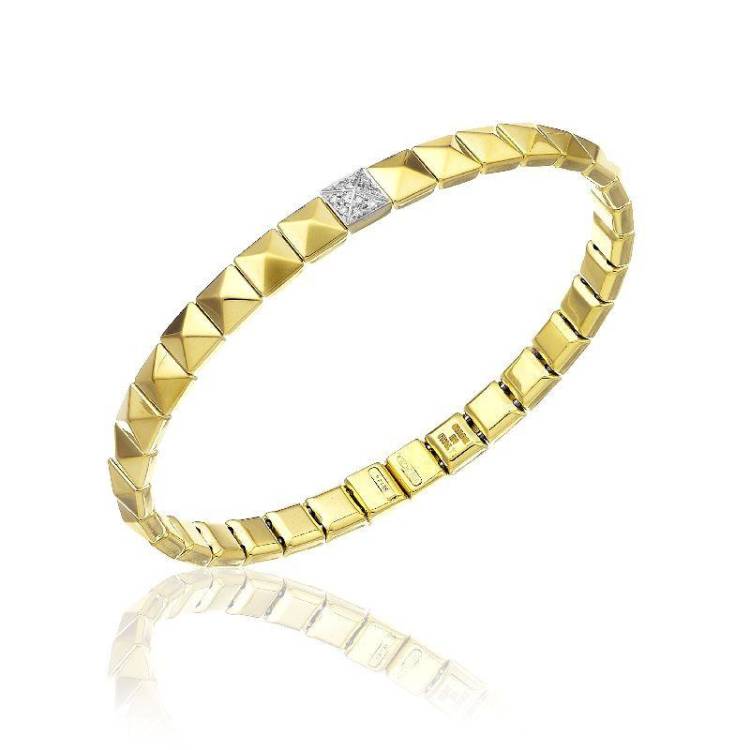 Chimento Armillas Pyramis 18ct Yellow Gold Diamond Studs Bangle - M