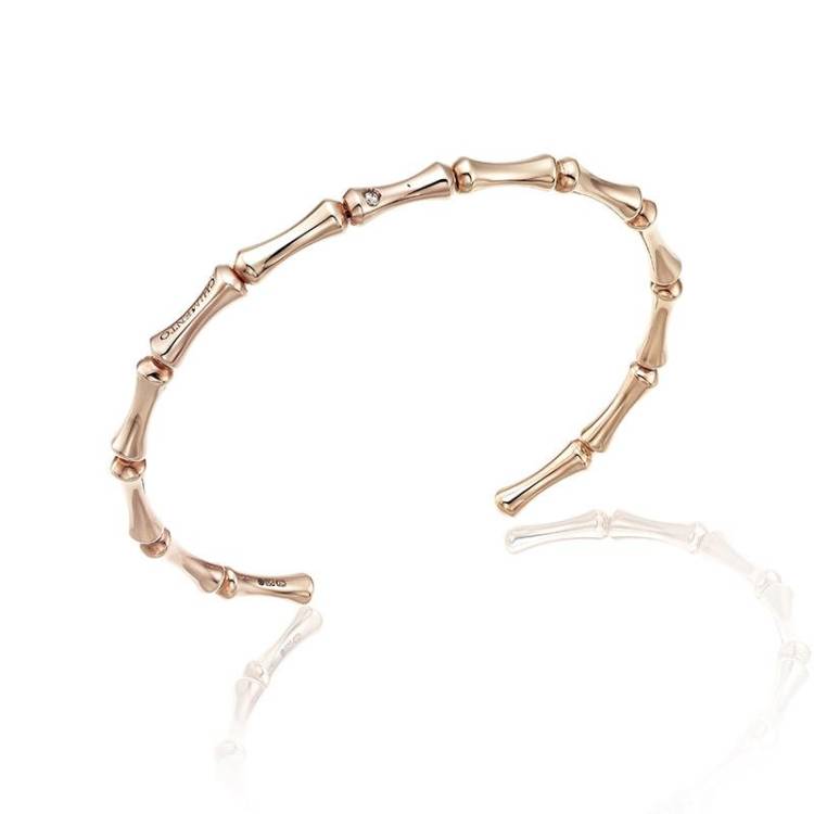 Chimento Bamboo 18ct Rose Gold Diamond Bangle - Silver
