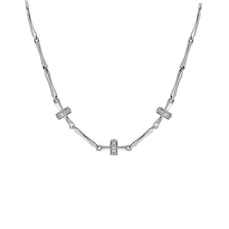 Chimento Bamboo 18ct White Gold 0.15ct Diamond Triple Rondelle Necklace - 50cm