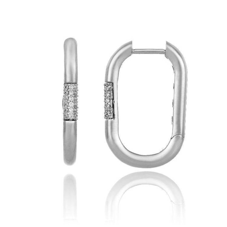 Chimento Bamboo Pure 18ct White Gold 0.13ct Diamond Rectangle Hoop Earrings