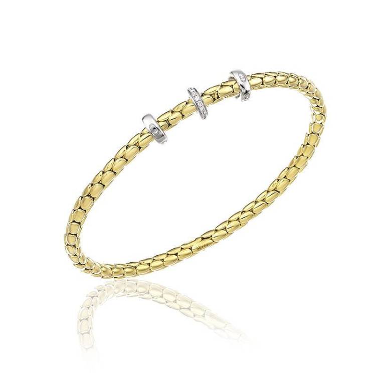 Chimento Stretch 18ct Yellow Gold 0.10ct Diamond Triple Rondelle Bracelet - M