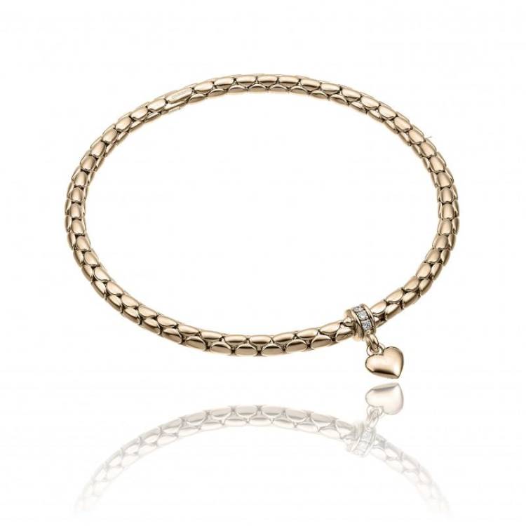 Chimento Stretch Charm 18ct Rose Gold Diamond Heart Charm Bracelet - L