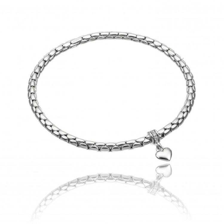 Chimento Stretch Charm 18ct White Gold Diamond Heart Charm Bracelet - M