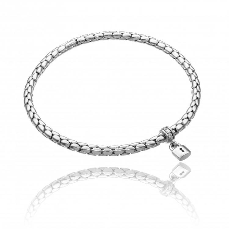 Chimento Stretch Charm 18ct White Gold Diamond Lock Charm Bracelet - S