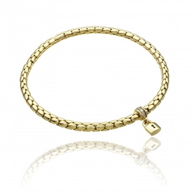 Chimento Stretch Charm 18ct Yellow Gold Diamond Lock Charm Bracelet - L