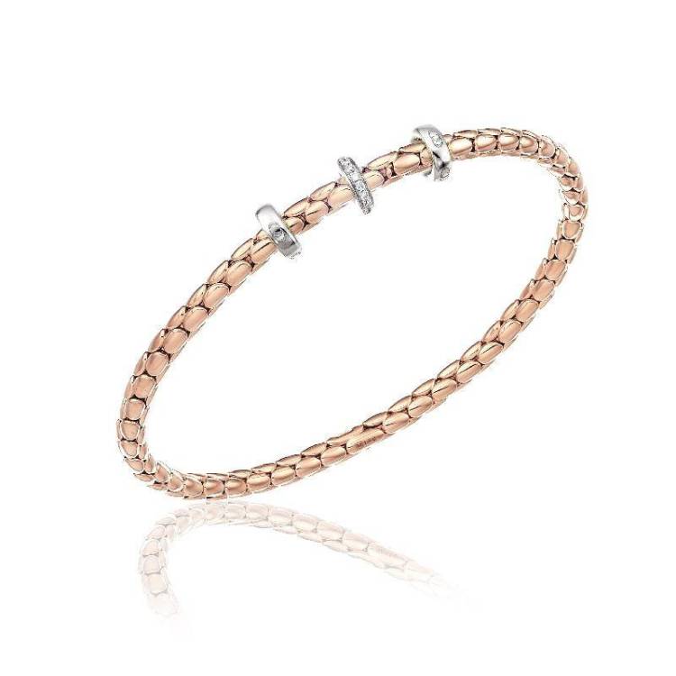 Chimento Stretch Spring 18ct Rose Gold 0.10ct Diamond Triple Rondelle Bracelet - M