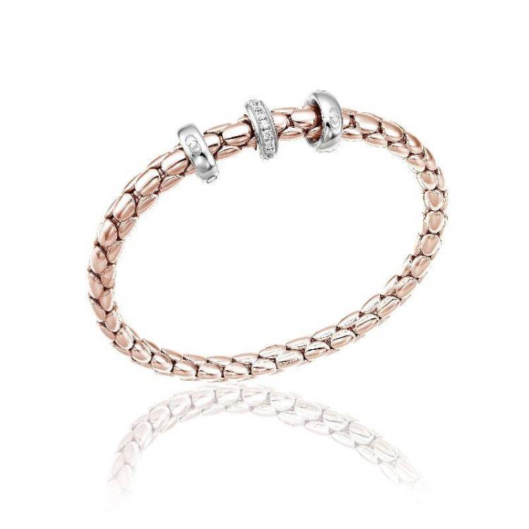Chimento Stretch Spring 18ct Rose Gold 0.19ct Diamond Triple Rondelle Bracelet - L