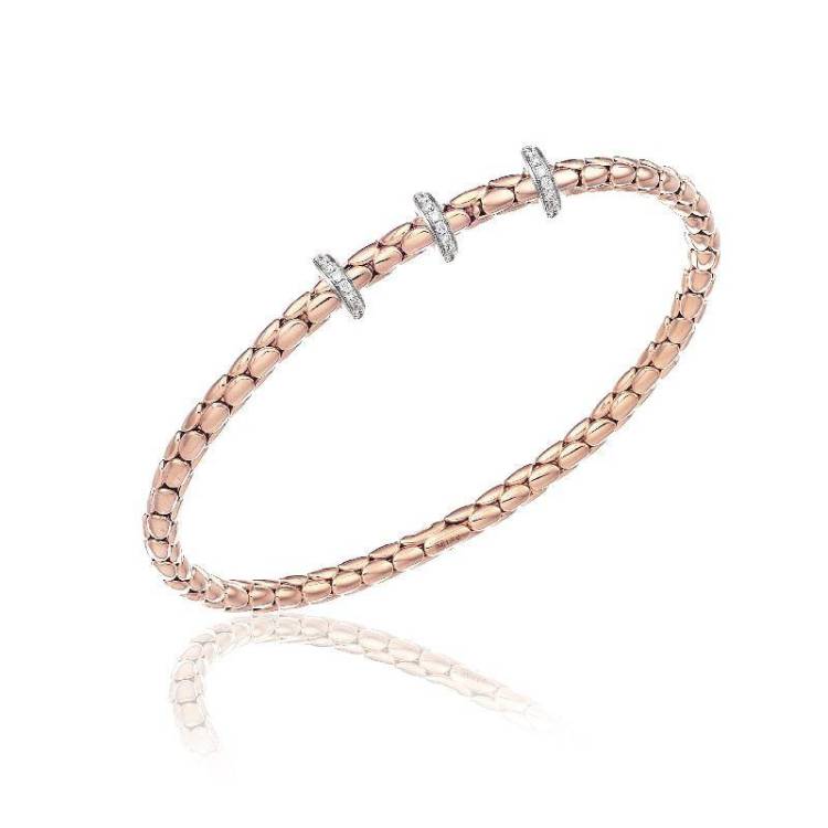Chimento Stretch Spring 18ct Rose Gold 0.31ct Diamond Triple Rondelle Bracelet - S