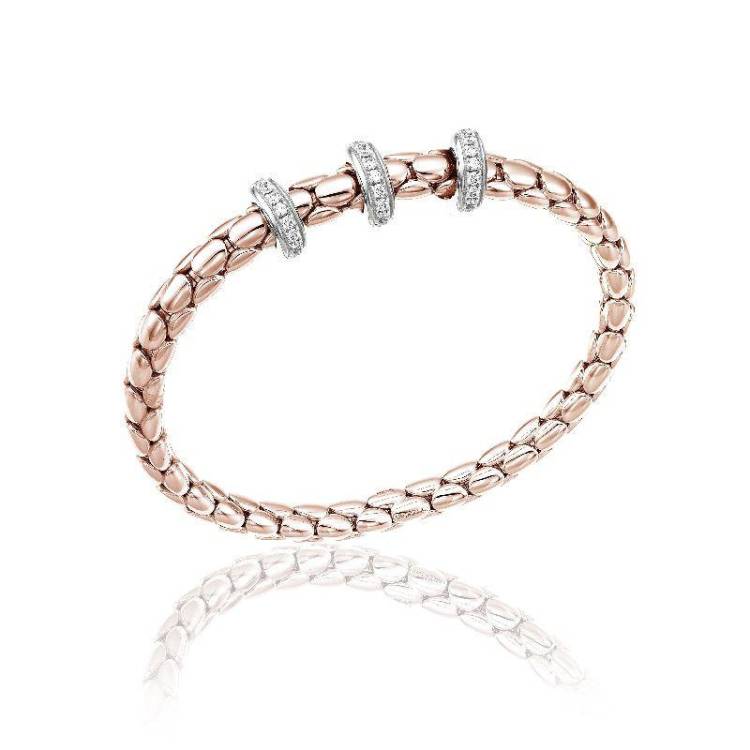 Chimento Stretch Spring 18ct Rose Gold 0.56ct Diamond Triple Rondelle Bracelet - S