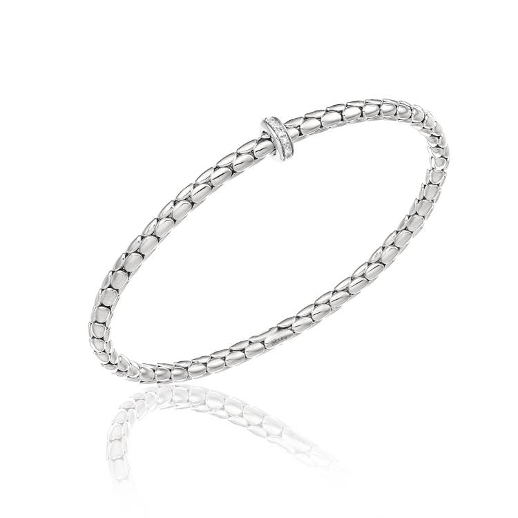 Chimento Stretch Spring 18ct White Gold 0.10ct Diamond Bangle - L
