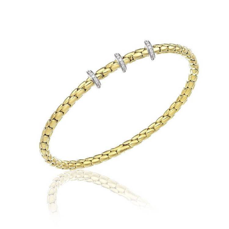 Chimento Stretch Spring 18ct Yellow Gold 0.31ct Diamond Triple Rondelle Bracelet - L