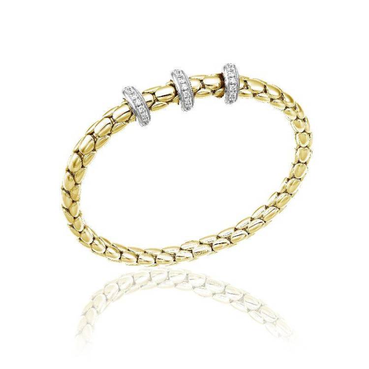 Chimento Stretch Spring 18ct Yellow Gold 0.56ct Diamond Triple Rondelle Bracelet - L
