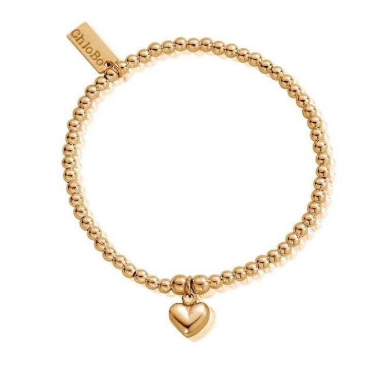 ChloBo Sterling Silver Gold Plated Cute Charm Puffed Heart Bracelet - Yellow Gold PVD