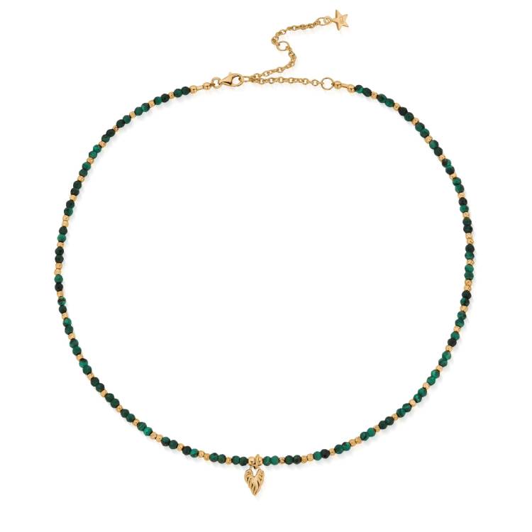 ChloBo Wandering Free Gold Plated Sterling Silver Leaf Heart Sparkle Malachite Necklace - Gold