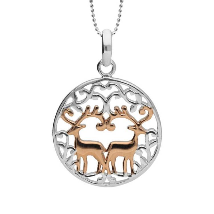 Rose Gold Plated Sterling Silver Round Pierced Reindeer Necklace - Option1 Value Silver