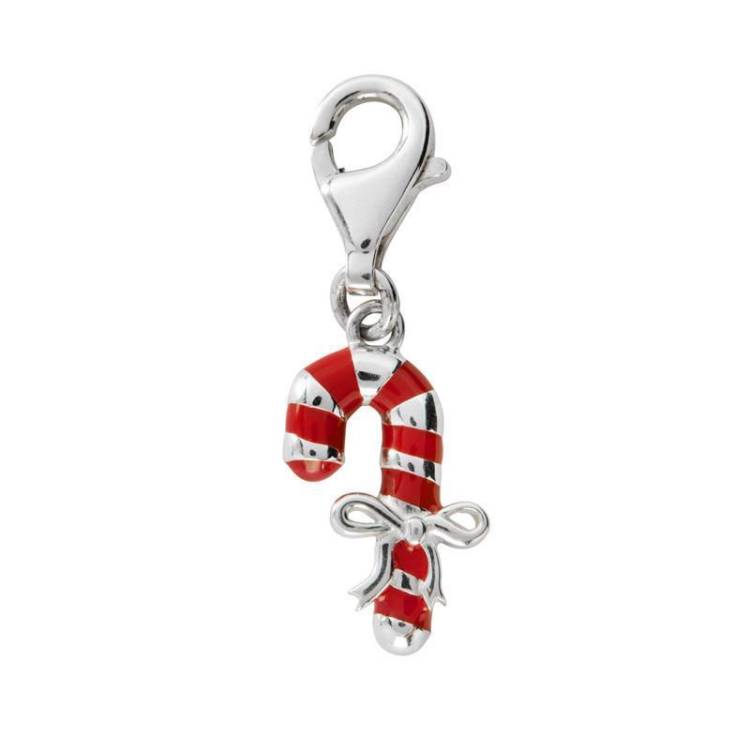 Sterling Silver and Red Enamel Candy Cane Charm - Option1 Value Silver