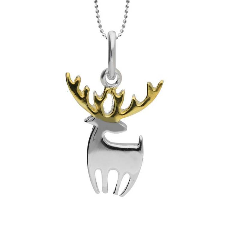 Yellow Gold Plated Sterling Silver Reindeer Silhouette Necklace - Option1 Value Yellow Gold